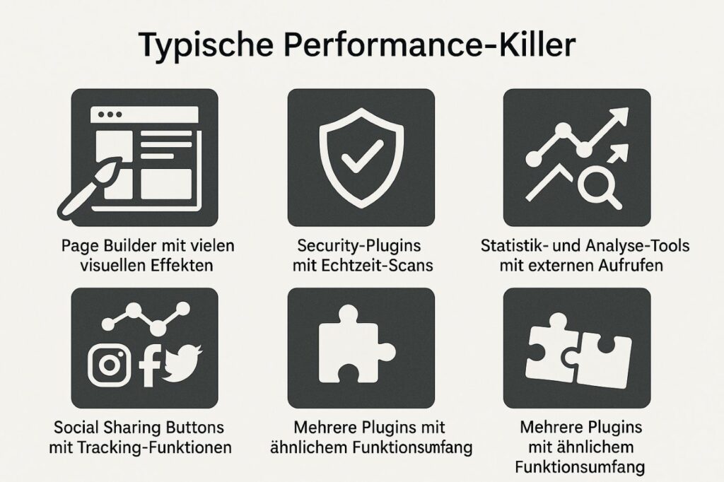 Warum zu viele Plugins deine WordPress-Website ausbremsen – und wie du es besser machst 1 Bild zu typische Performance Killer durch wordpress plugins